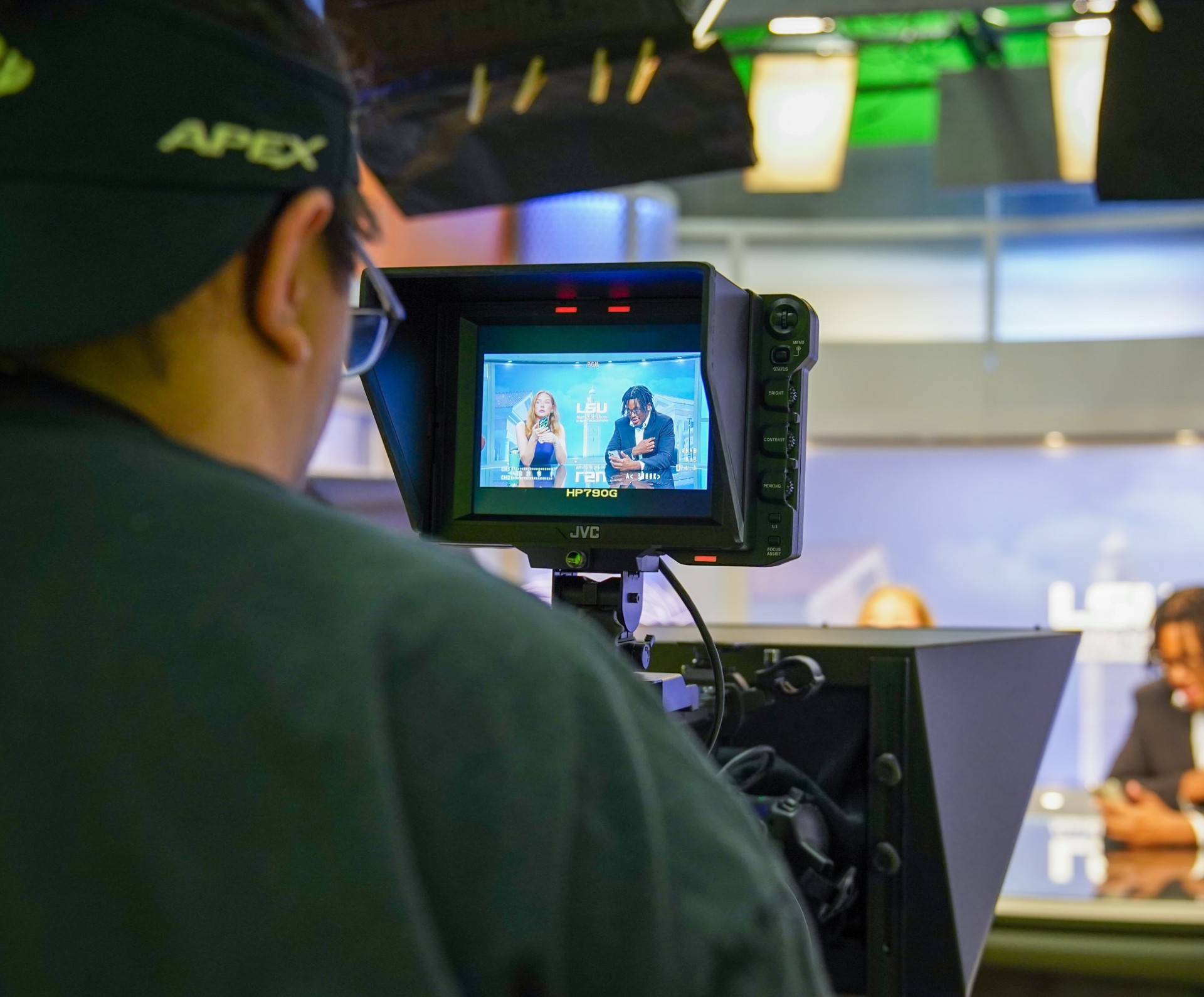 Journalism student filming in Tiger TV